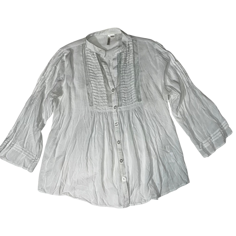 ETHYL Light Blue Cotton‎ Pintuck Button Up Shirt Women's Size Medium